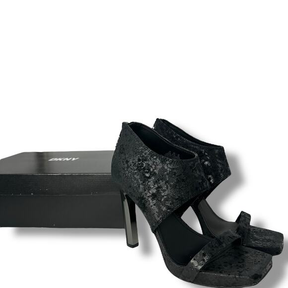 NEW DKNY Stiletto Heels Size 9.5 Leather Black Square Toe High Heel NWT - Picture 3 of 14